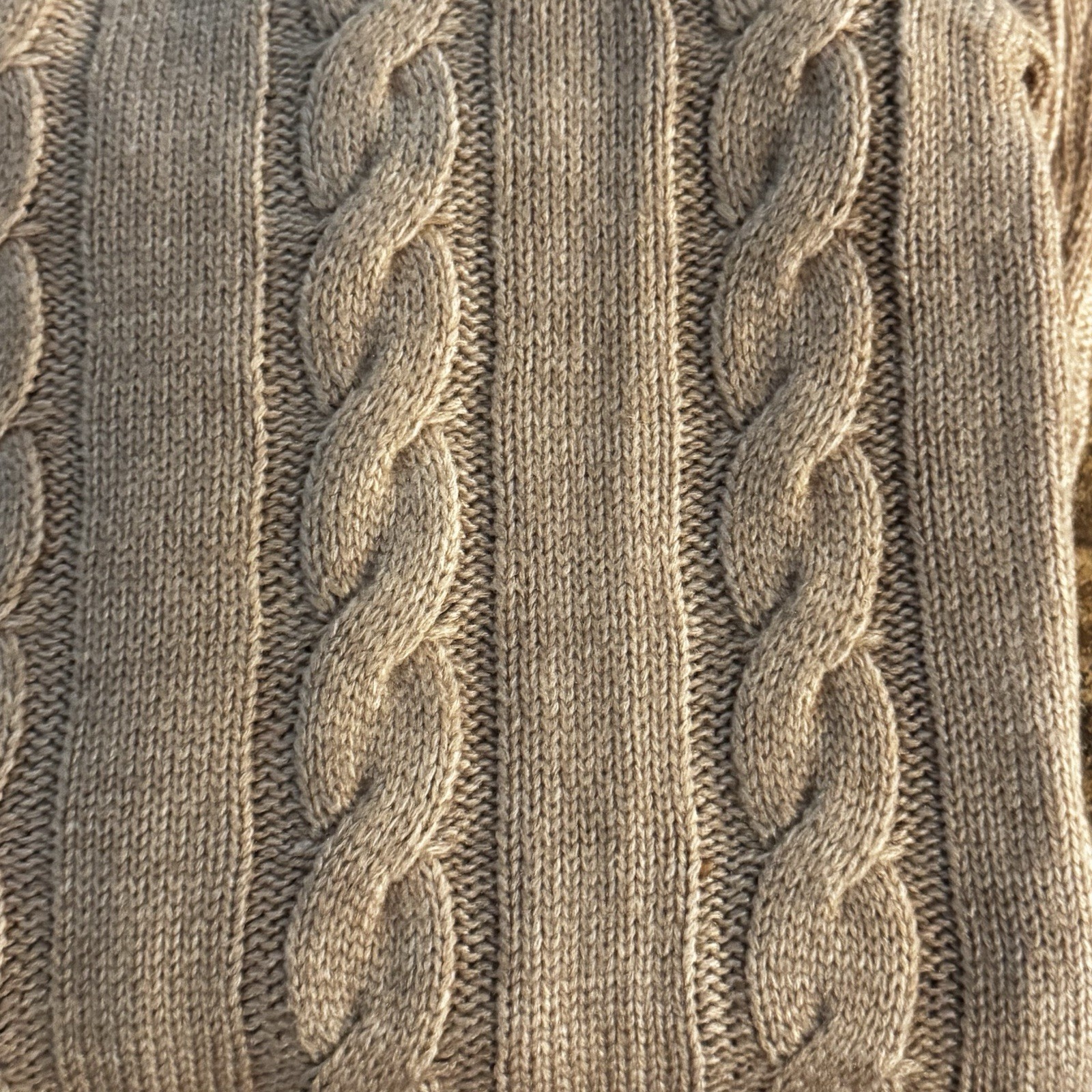 Tommy Hilfiger Chunky Cable Knit Varsity Dress M V Neck Camel Preppy Old Money