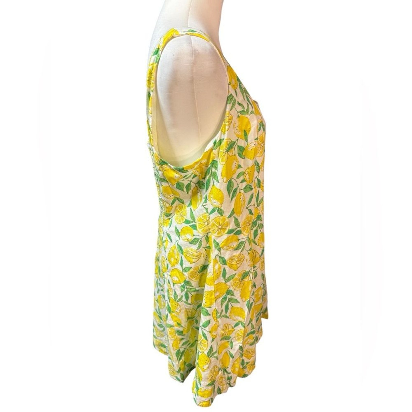 Gap Linen-Blend Mini Dress Spring Lemon Print women’s sz XL square sleeveless