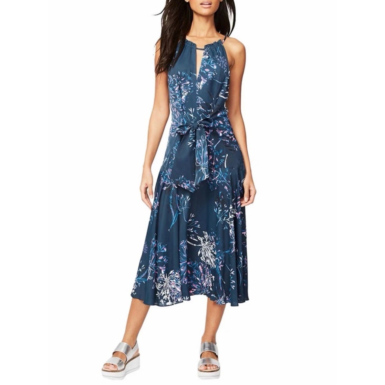 RACHEL Rachel Roy Claudette Floral Halter Dress Keyhole Neck Boho Feminine Party