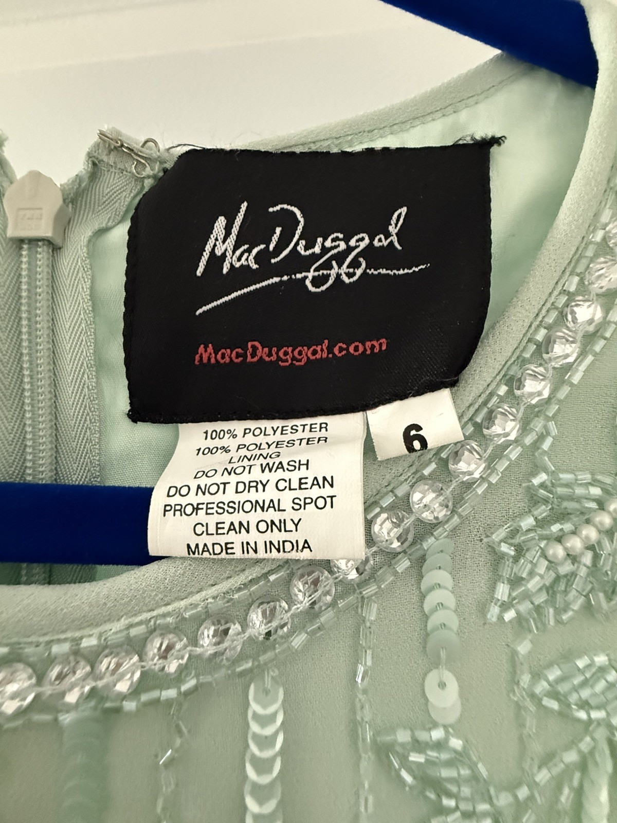Mac Duggal Mint Green Sage Sequined Evening Wedding Dress Size 6