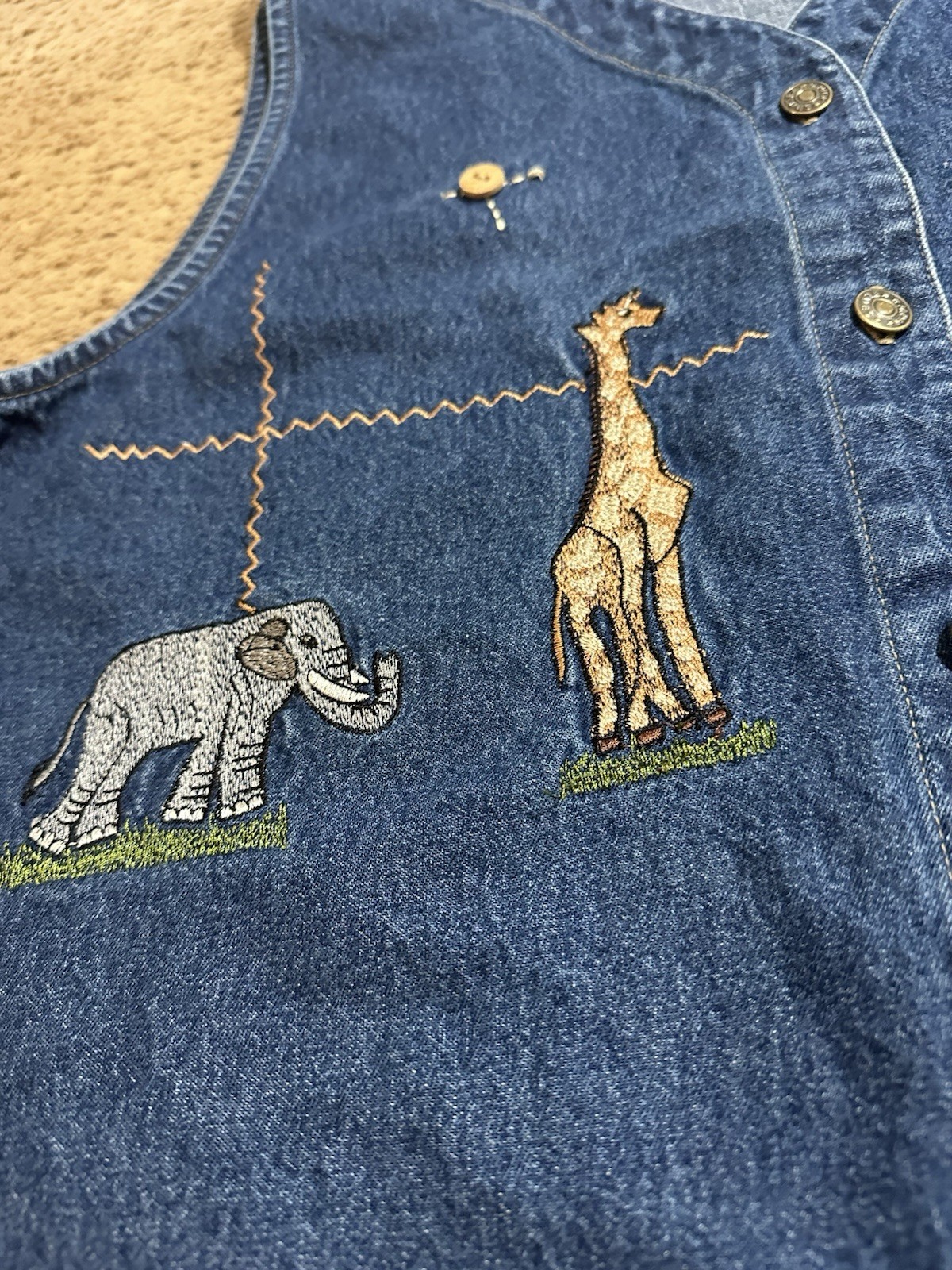 Vintage MPH Blues Womens Denim Embroidered Overall Size 2X Maxi Jumper Animals