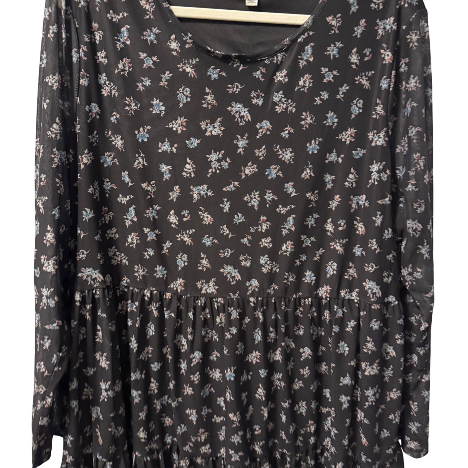 Love Fire Womens Floral Tiered Long Sleeve Dress Sz 2X Black/White Polyester Ble
