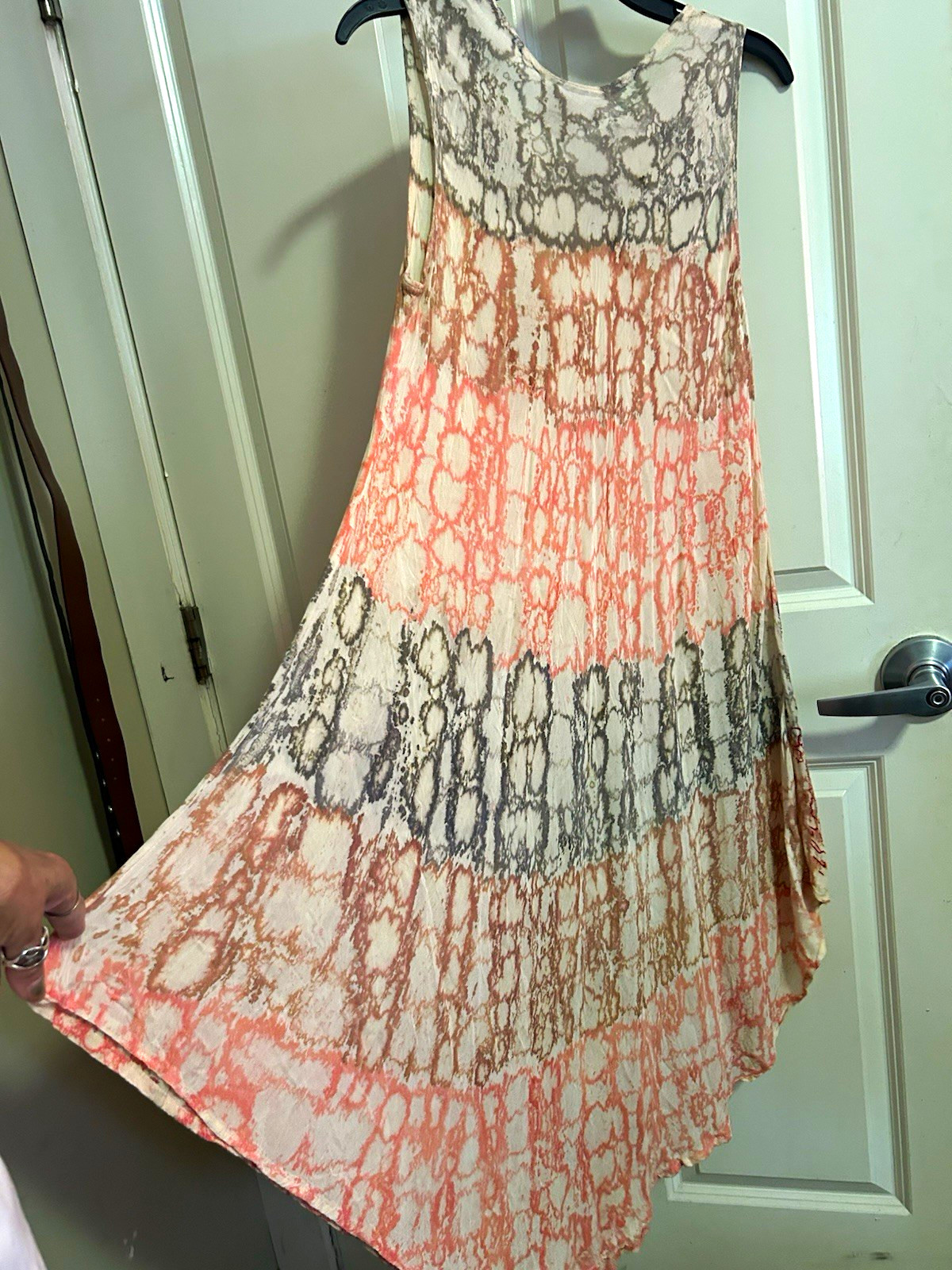Jessica Taylor Pink Gray White Tie Dye Hi-Low Maxi Dress Sleeveless XL