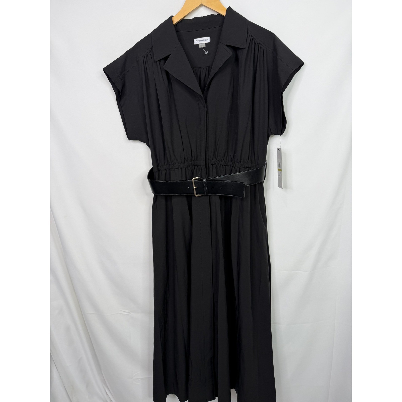 Calvin Klein Black Belted Midi Shirt Dress Womens Size 14 NWT
