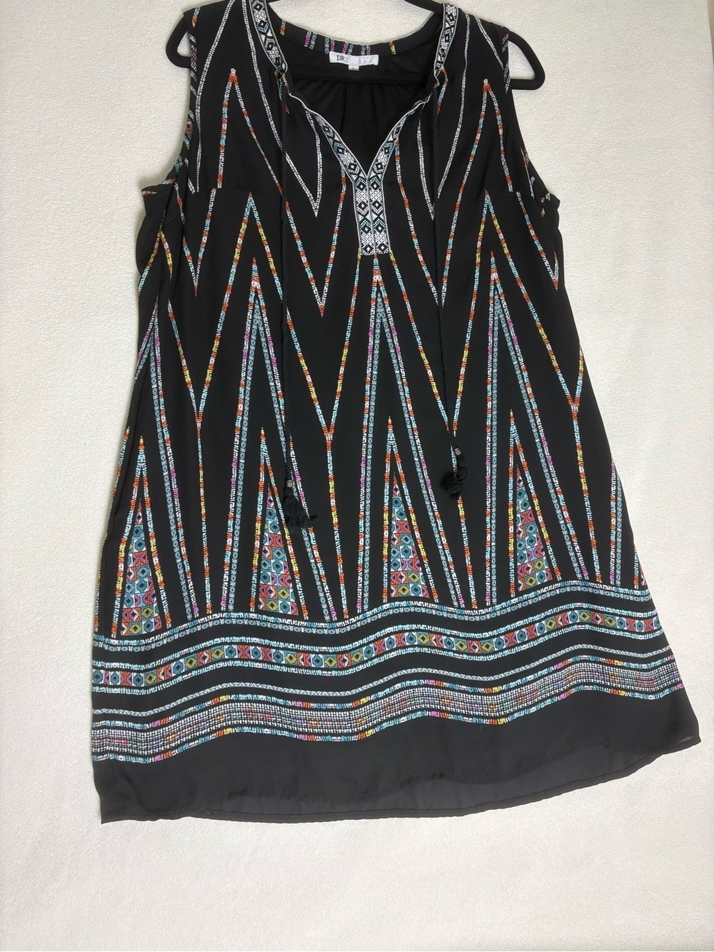 DR2 Black Dress with Turquoise and Magenta Geo Trim