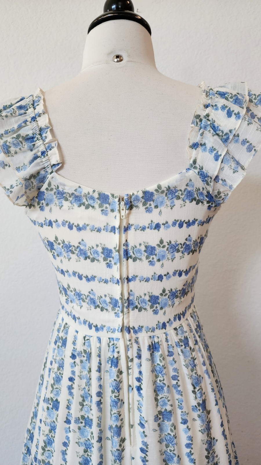 New Anthro Maxi Dress Size Small Blue Floral Coquette Wedding Brunch Crochet