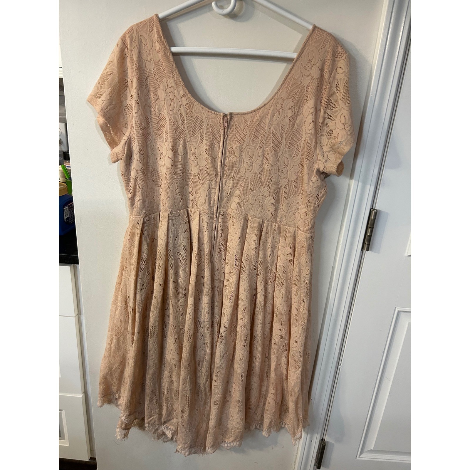 Torrid Women Plus Size 20 Peach Lace Fit Flare High Low Dress Short Sleeve Blush