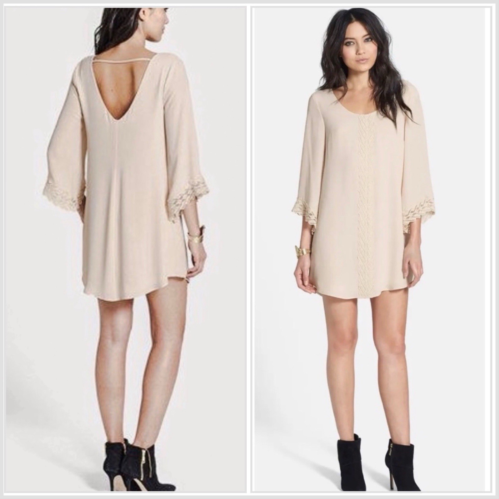 NWT ASTR Lace Shift Mini Dress Ivory Medium Boho 3/4 Sleeve Scoopneck