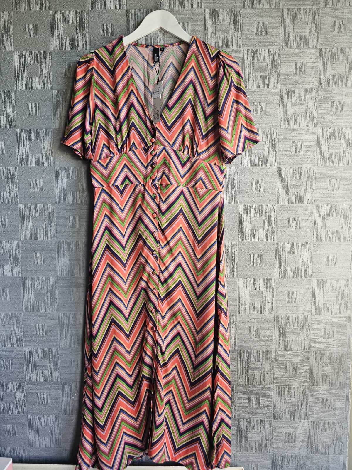 Nobody’s Child x Fearne Cotton Happy Place Chevron Midi Dress Multi Size UK 10