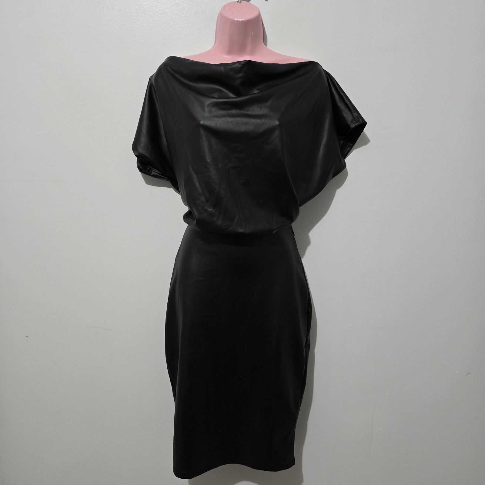 NWT – Fashion Nova – More to the Story Midi Dress – Faux Leather – Size M Black