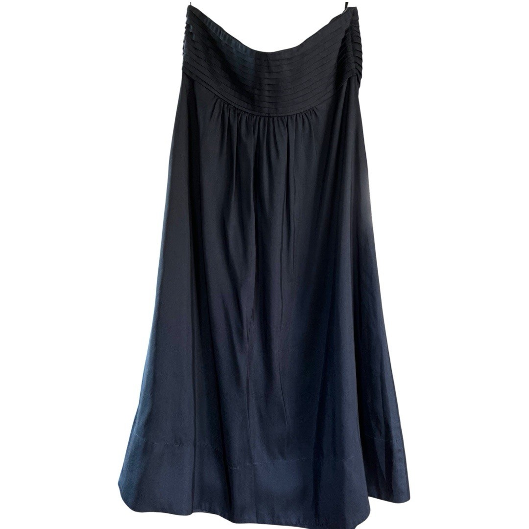 Banana Republic Black 100% Silk Strapless Midi Dress Size 6 Pleated Empire Waist
