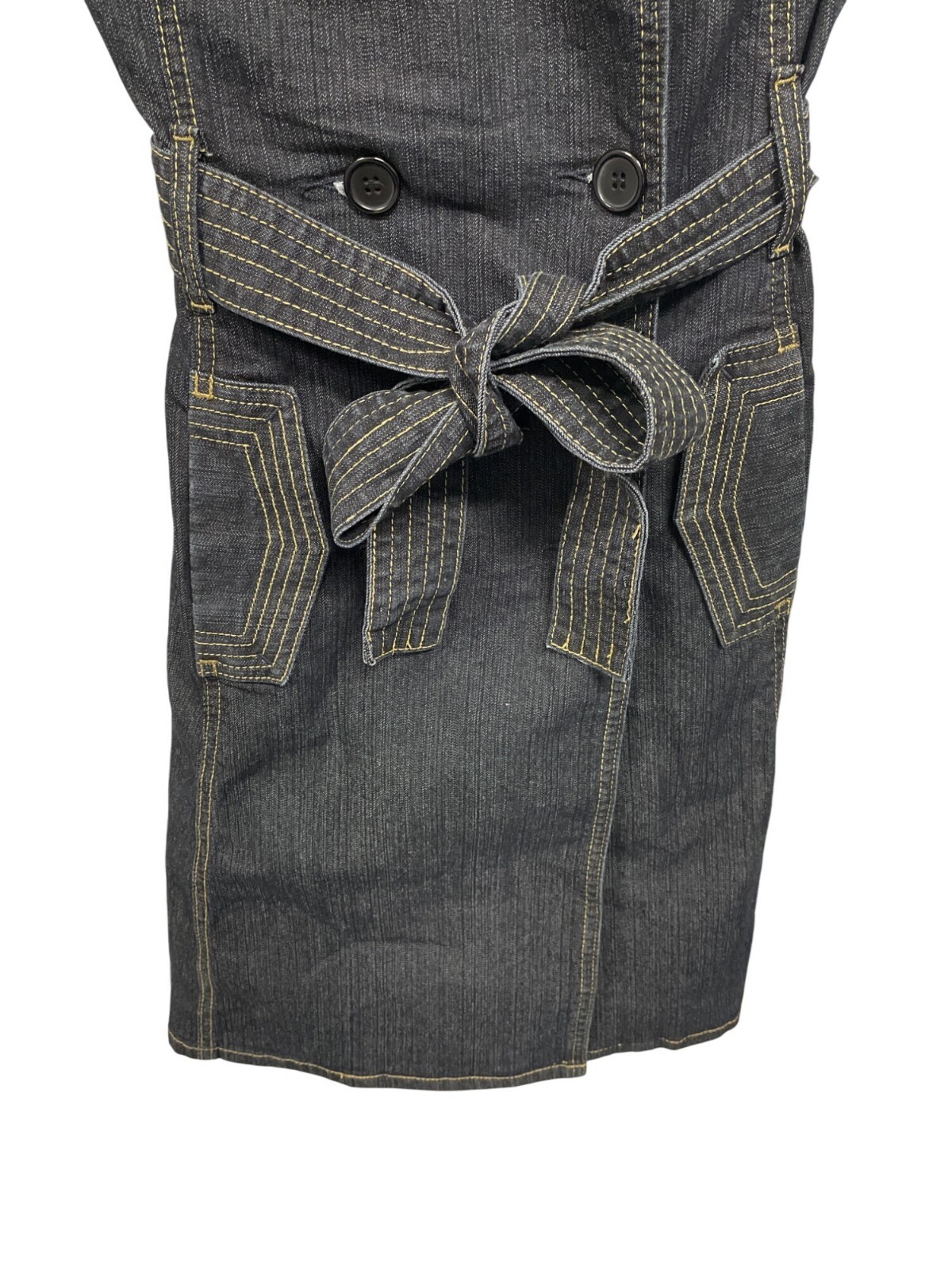 Botique Black Denim Double Breasted Button Down Dress Belted Waist Size 9/10