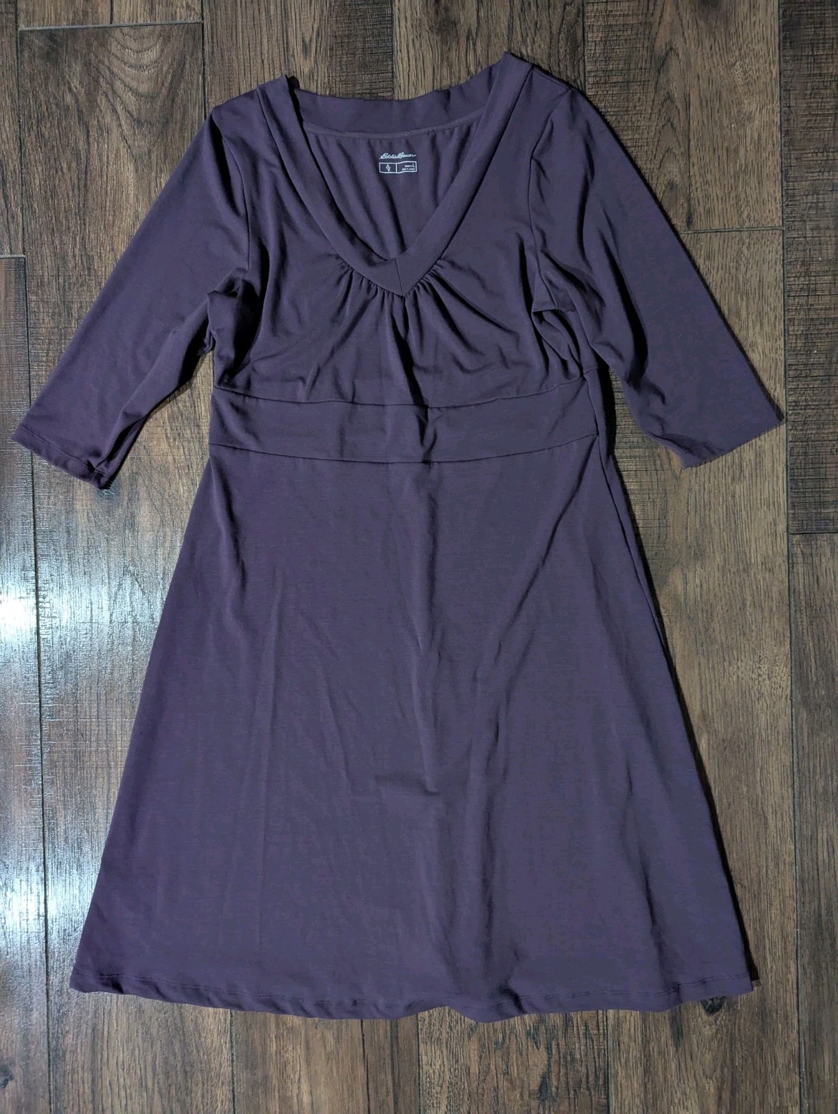 Eddie Bauer Eggplant Purple Knee Length Dress Womens Large 3/4 Sleeve Athleisure