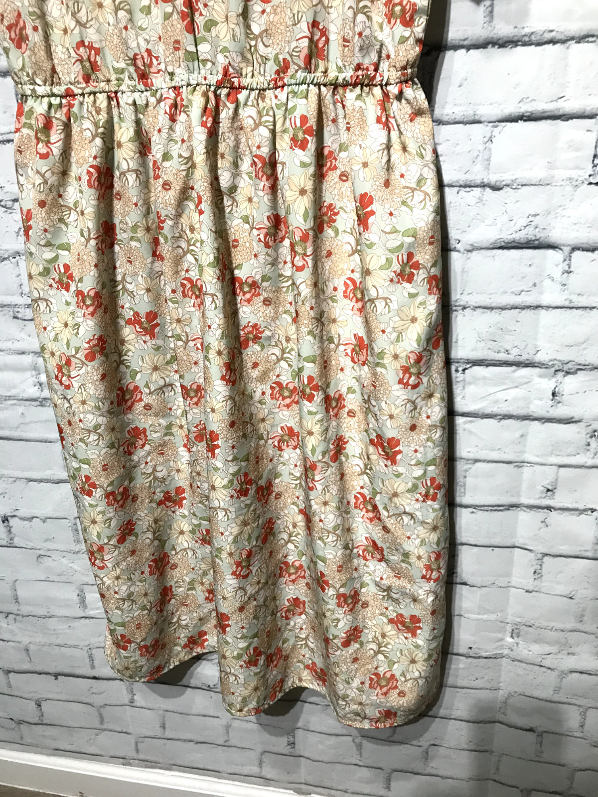 Downest, Women M, Beige Floral Short Sleeve Non-Stretch Cottagecore Dress