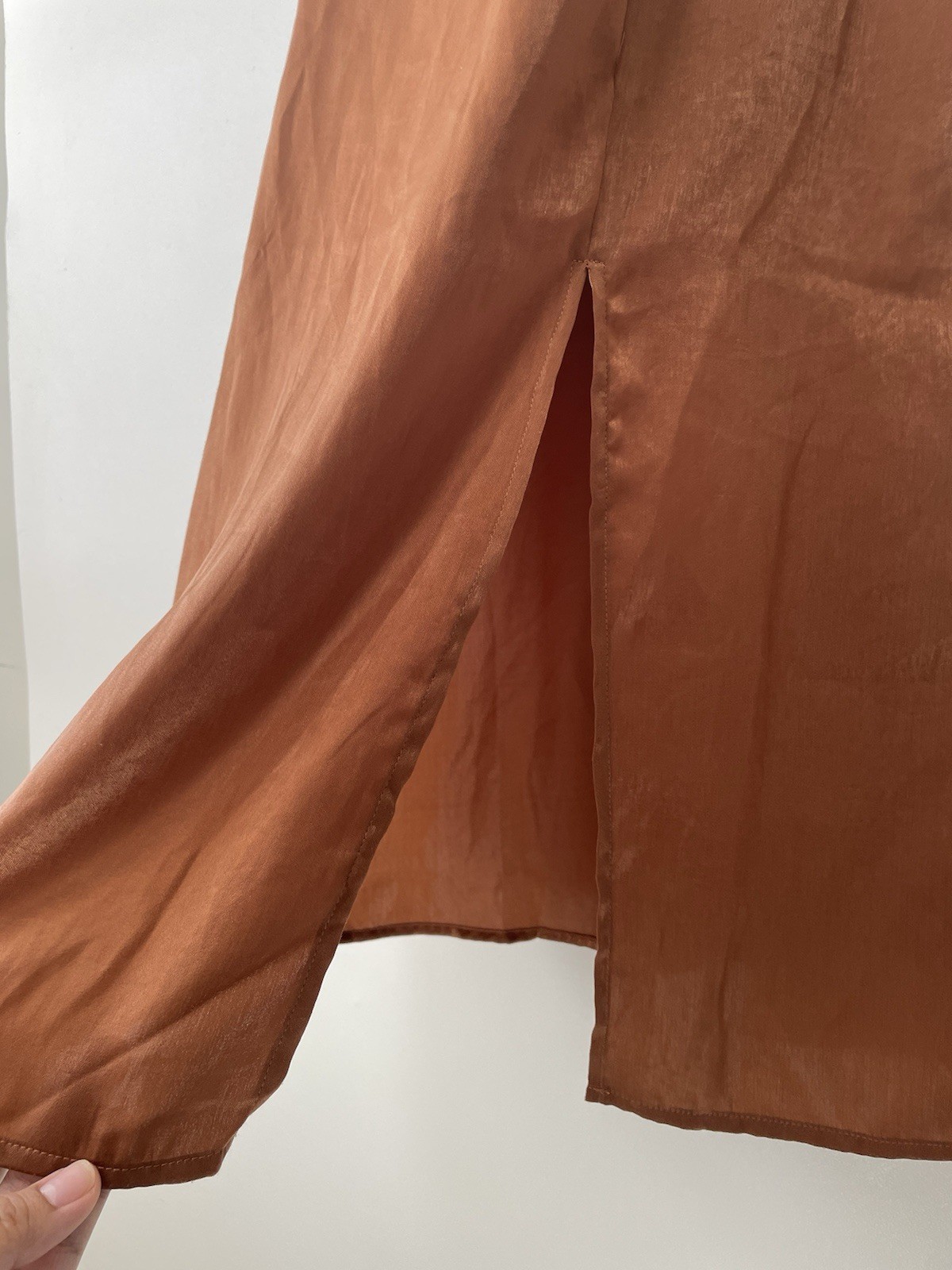 J.O.A Rust Orange Brown Satin Spaghetti Strap Midi Dress Women Sz Medium Party