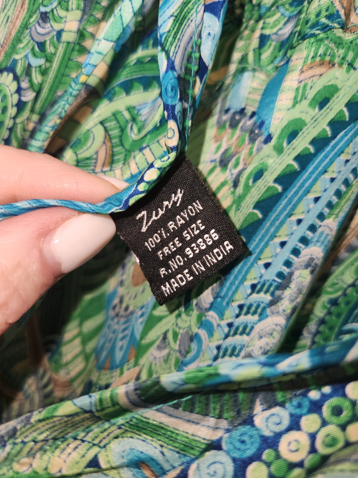 Green blue paisley string strap sun dress boho indie resort vacation