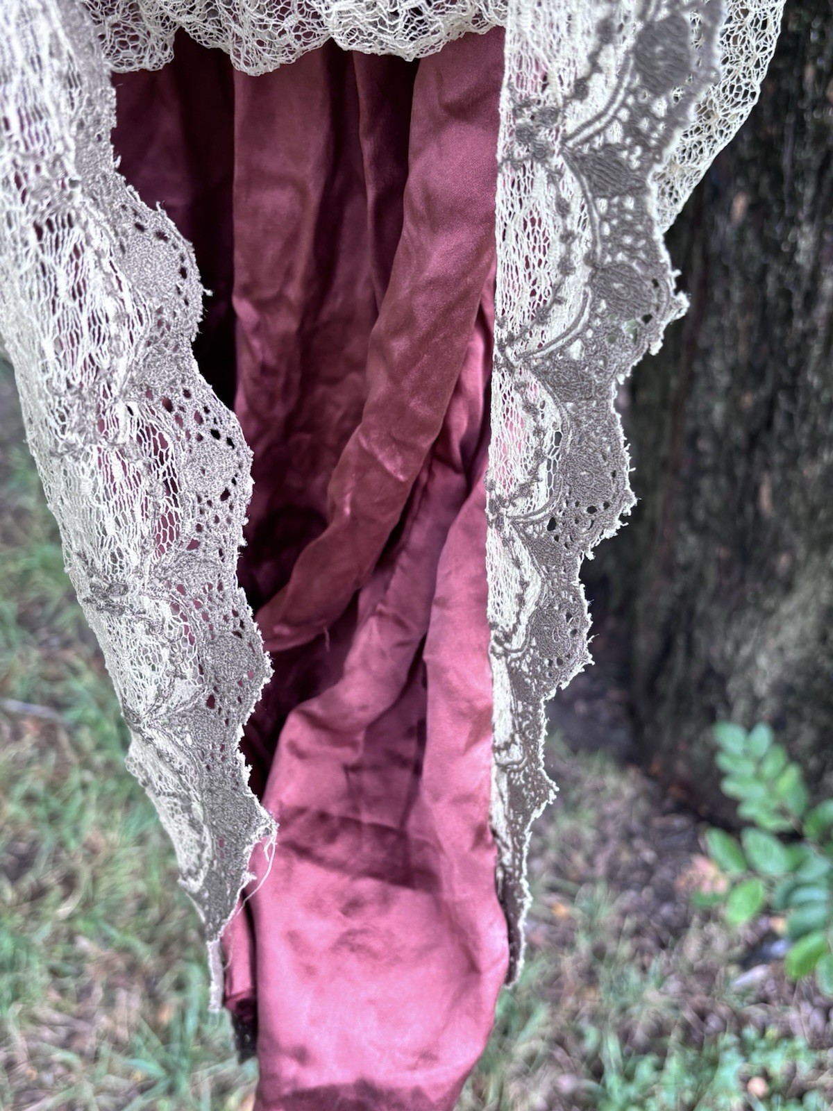 RARE Vintage Hale Bob 100% Silk Mesh Babydoll Velvet Burnout Maroon Dress Sz XS