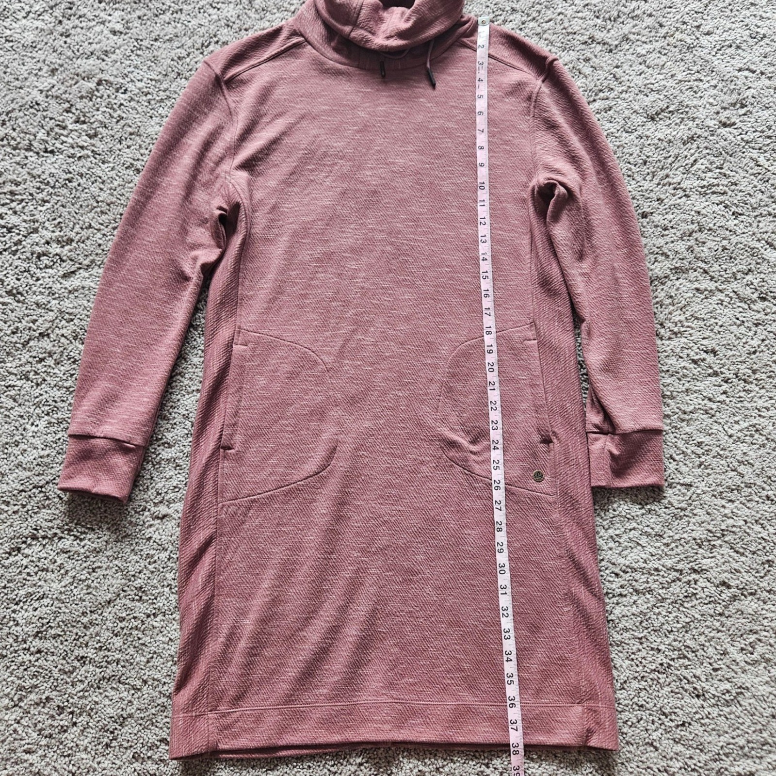 Prana Sunrise Sweatshirt Dress Size L Cowl Neck Pink Heathered Pockets Gorpcore