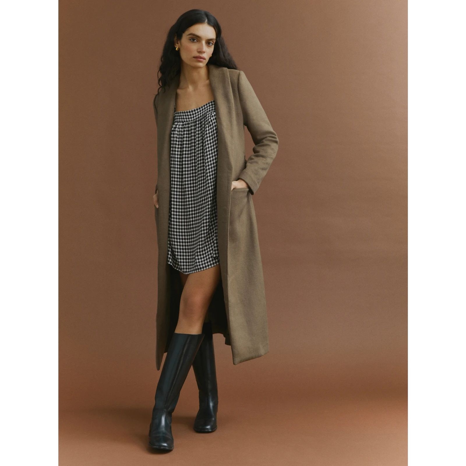 Reformation Gingham Puff Sleeve Mini Dress Black White Check Small S