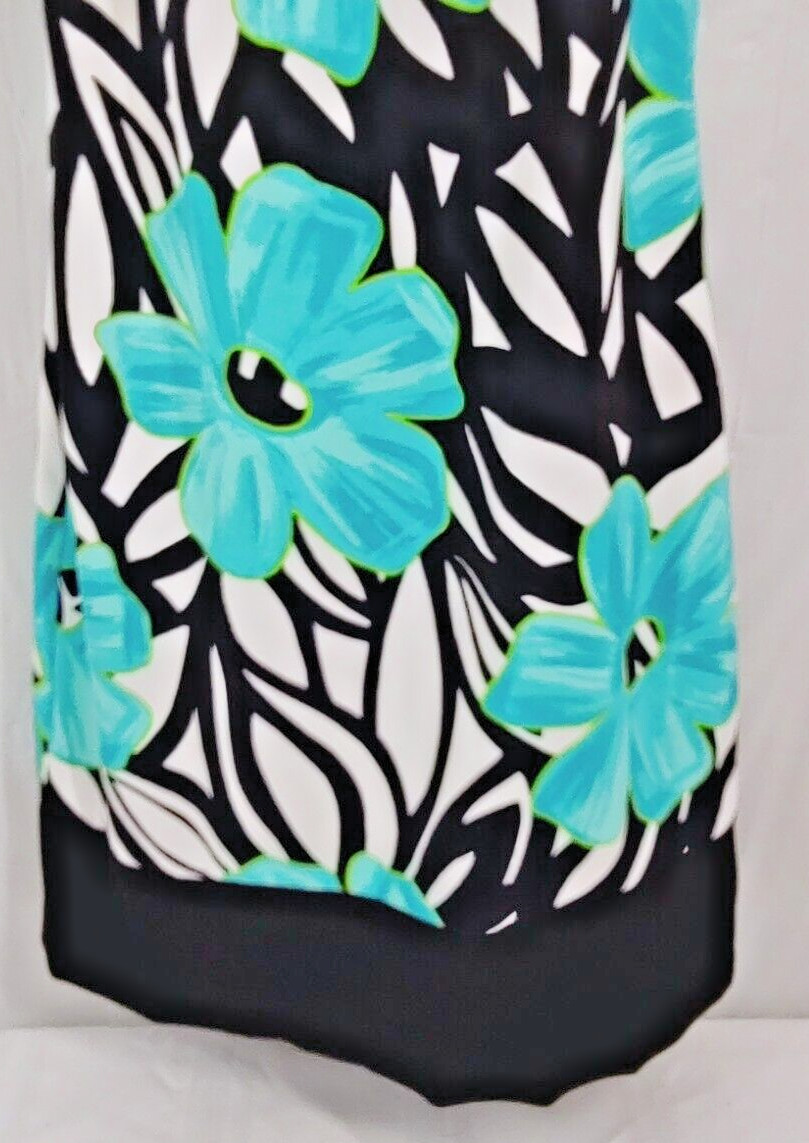 AB Studio Dress 10 Basic Shift Sheath Black Teal Blue Floral Sleeveless Stretch