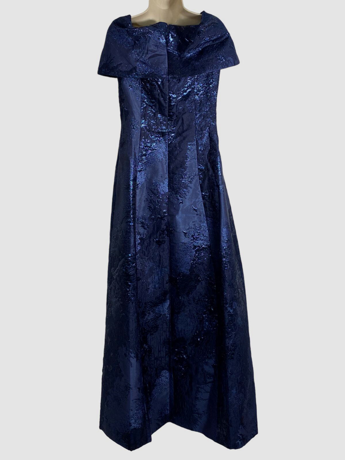 $795 Rickie Freeman for Teri Jon Women’s Blue Jacquard Draped Gown Dress Sz 6