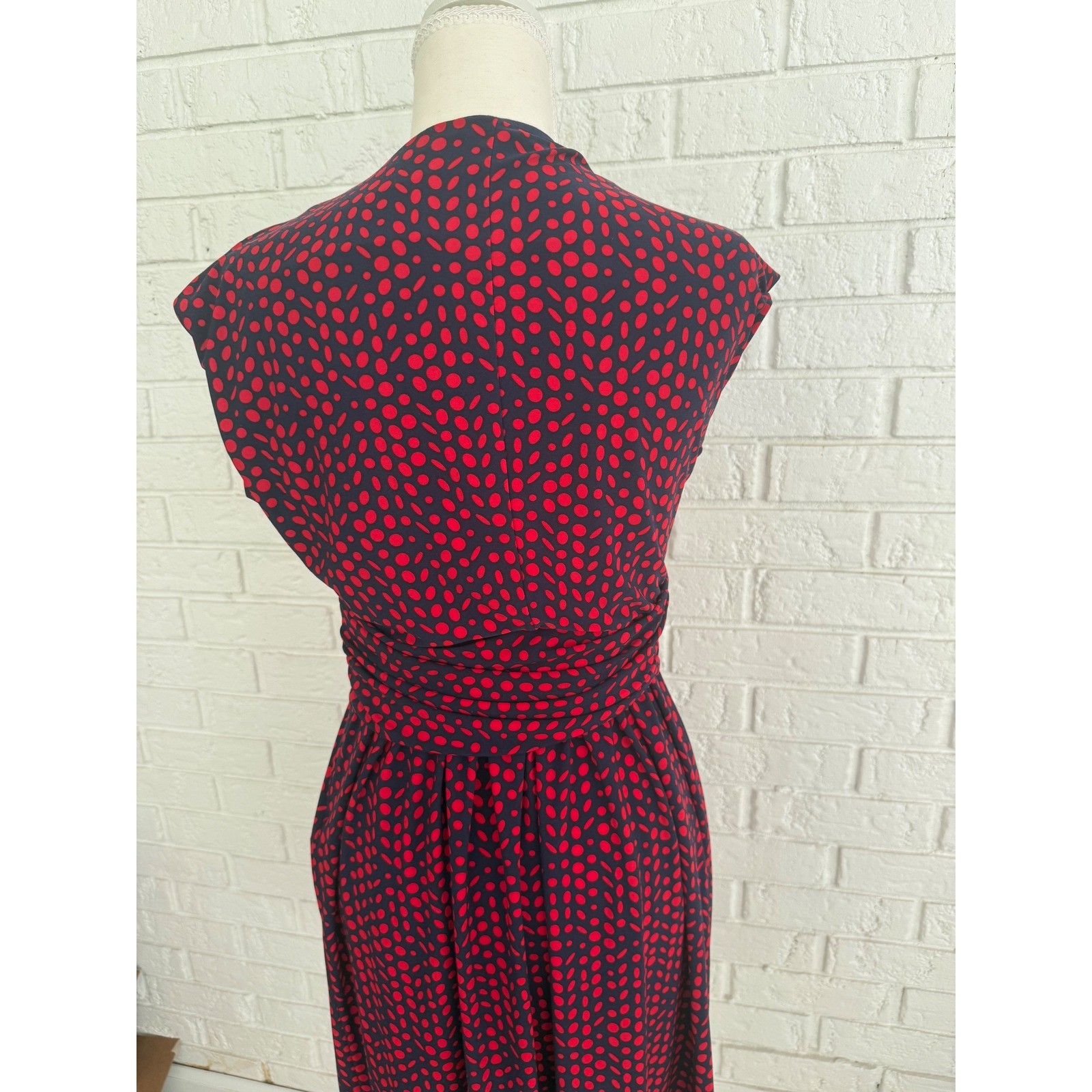 Tommy Hilfiger Wrap Dress Womens Size 6 Navy Blue Red Polka Dot Excellent Jersey
