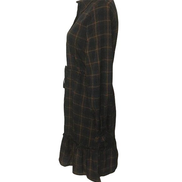 NWT Promesa Womens Vintage Inspired Dark Navy With Copper Striping Dress Peasant