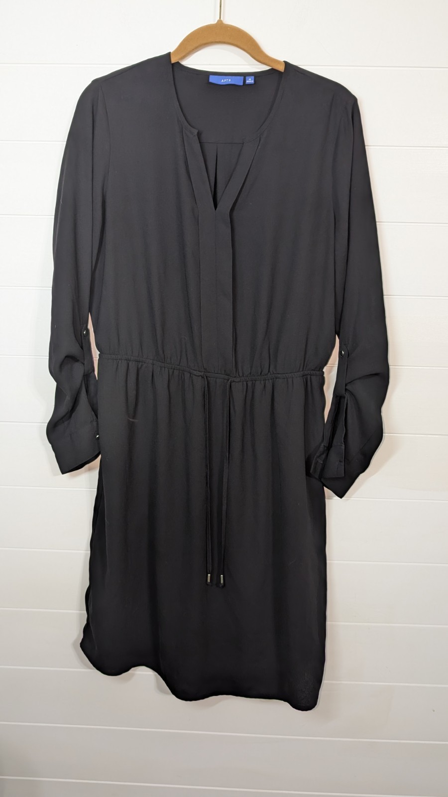 APT 9 Size M Women’s Long Sleeve Dress With Draw String Waist – Black- Sheer