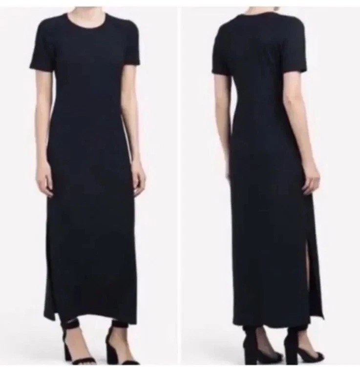 Elie Tahari women Black Ribbed Knit Cotton Midi to Maxi Dress size Small $145