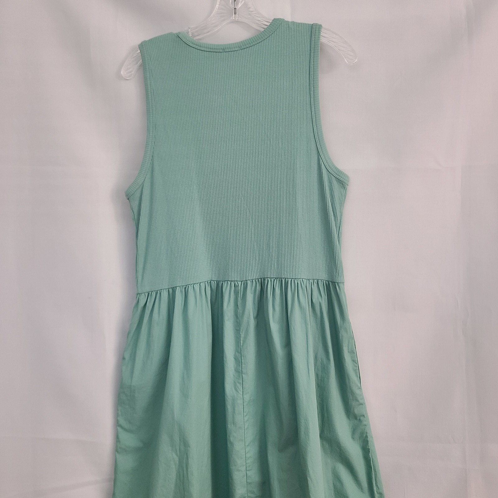 J Crew Factory L Sage Green Ribbed-Knit Mix Media Sleeveless Summer Maxi Dress