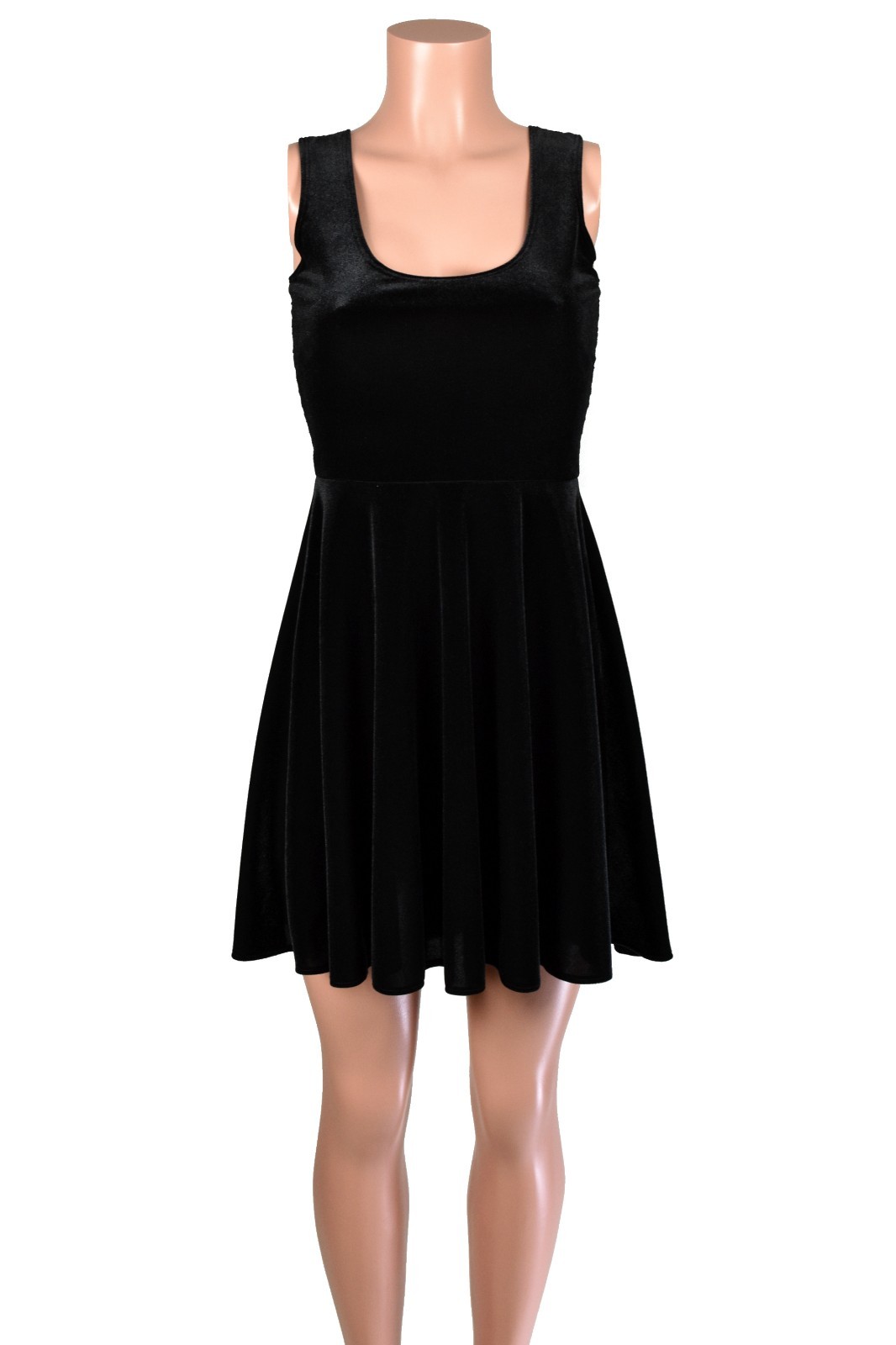 Black Velvet + Lace Sleeveless Skater Dress sheer back gothic plus size XS to 3X