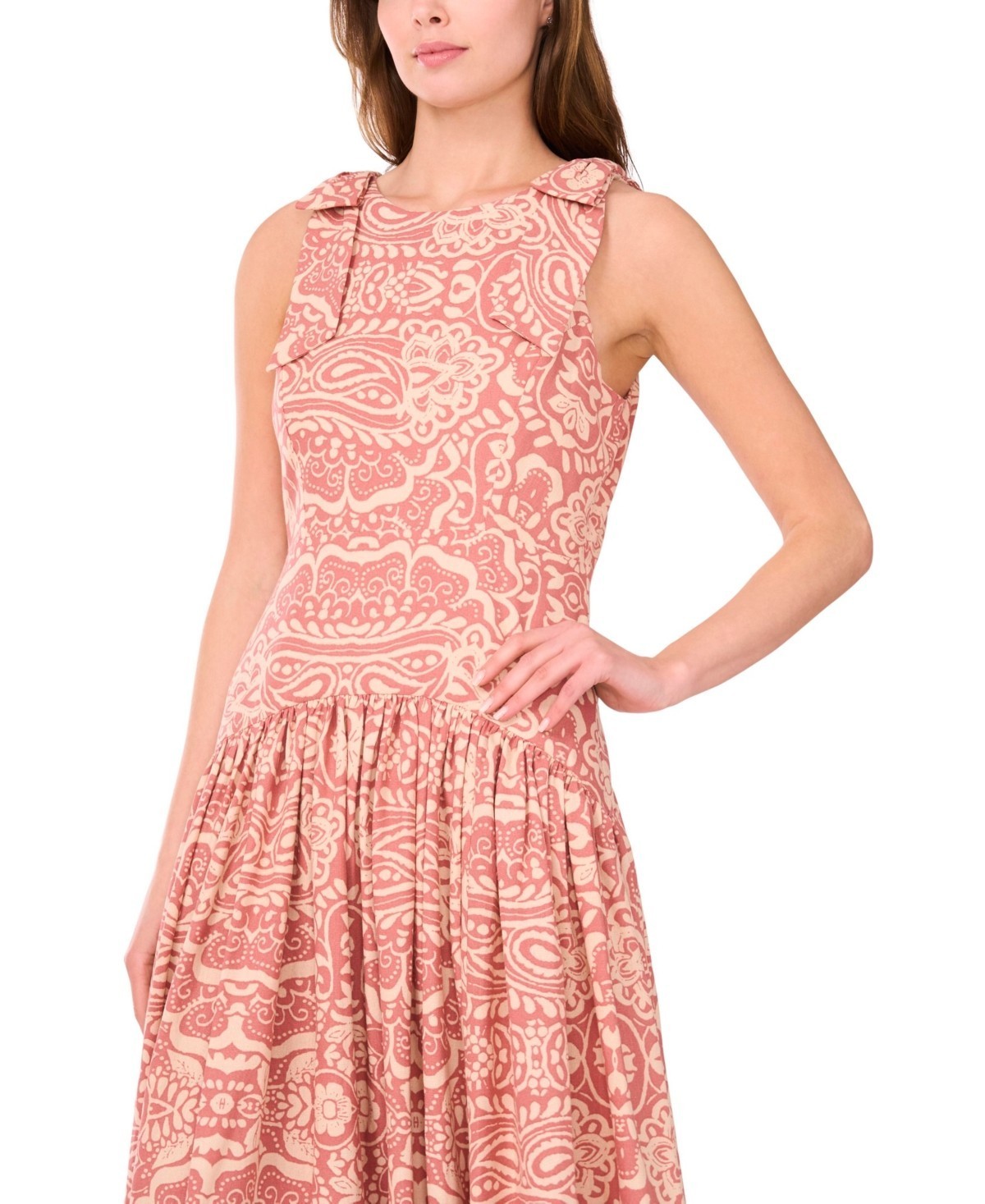 CeCe Linen Blend Sleeveless High-Low Maxi Dress Women’s S Mocha Back Zip Closure