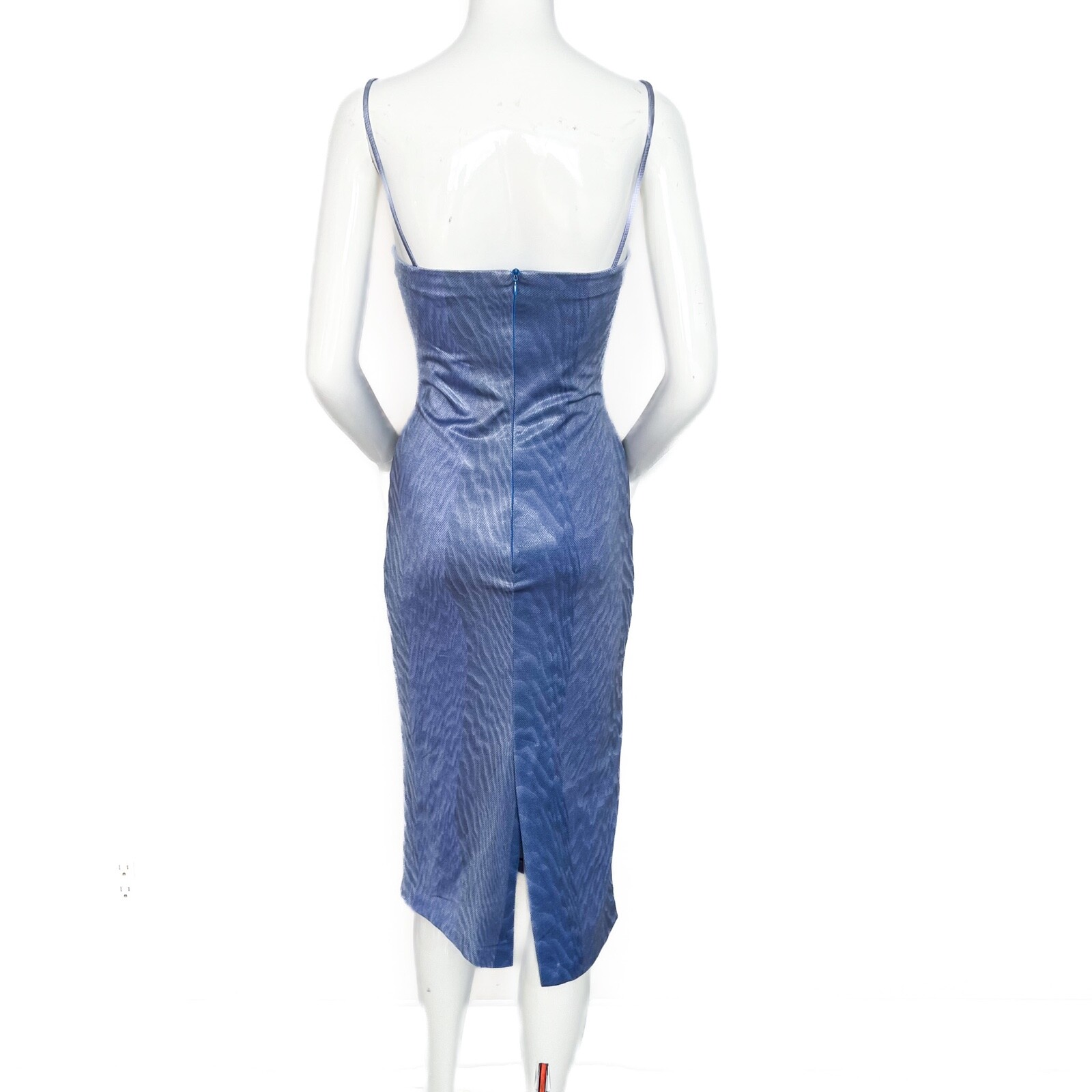 Cache by Alexia Admor | Midi Party Dress Cocktail Print Coated Bodycon Blue Sm