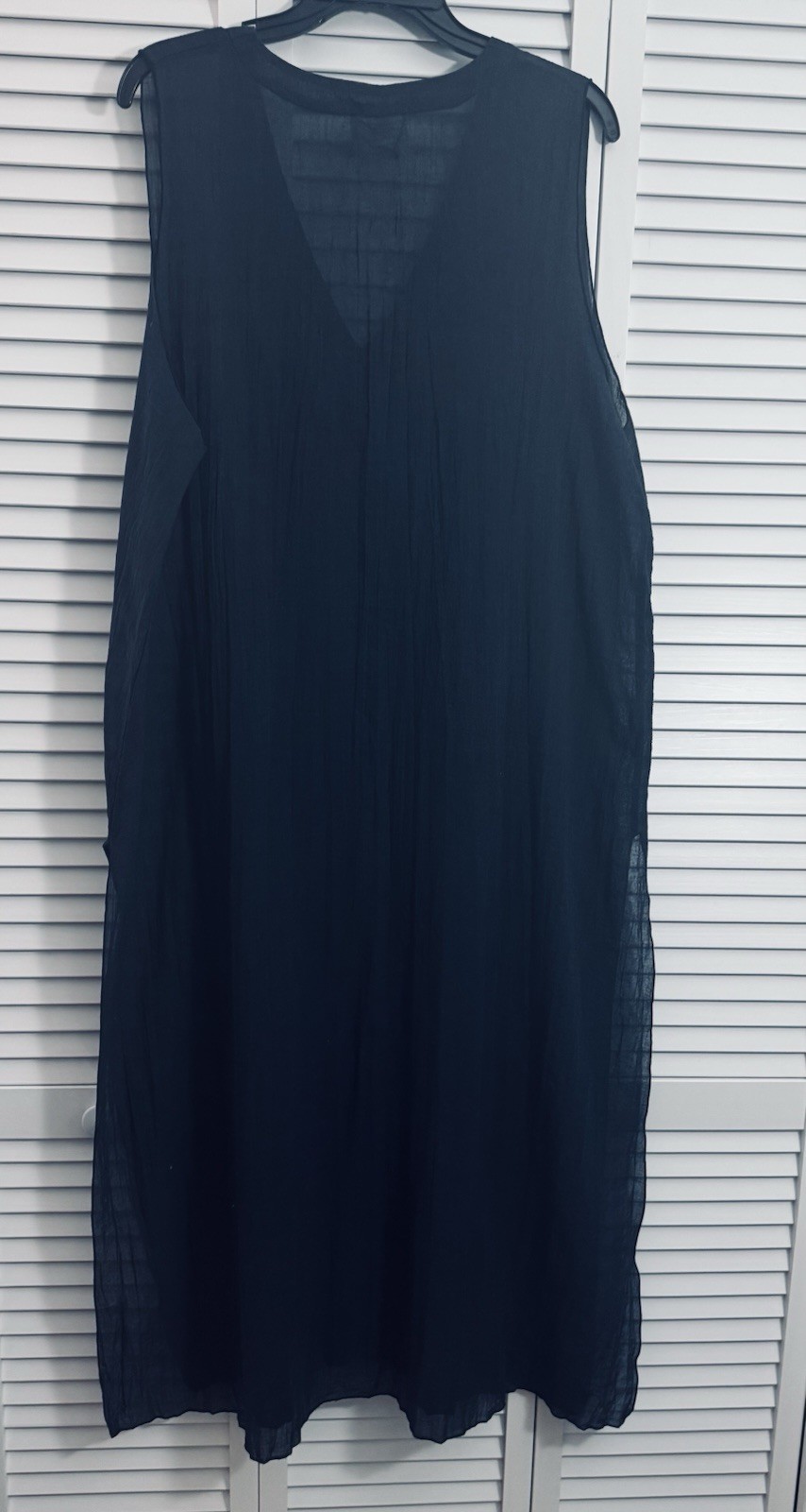 EUC Linda Lundstrom navy blue maxi tunic dress buttons at the front M (L-XL)