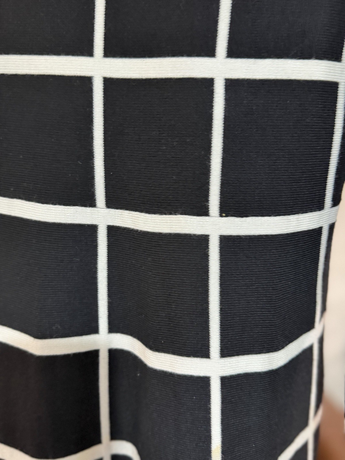Luxace Lane Black/White Check Round Neck Knit A-Line Knee Dress Long Sleeve M
