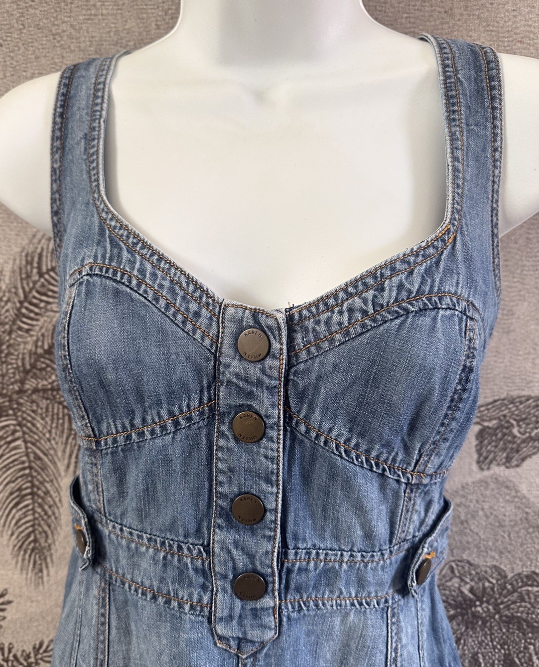 Stunning Vintage Karen Millen Denim Dress UK 10 Blue Flattering Short Bustier