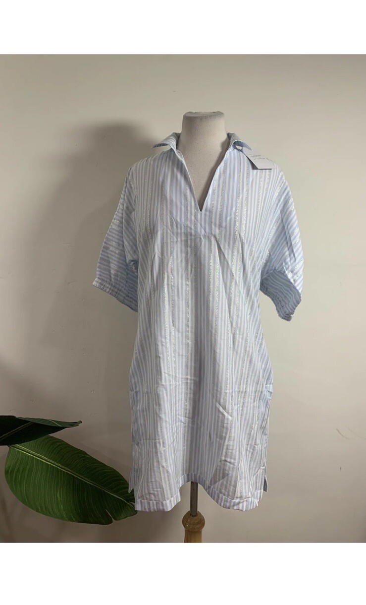 Emily McCarthy Womens Poppy Dress, Blue/white Metallic Stripe, Size XS