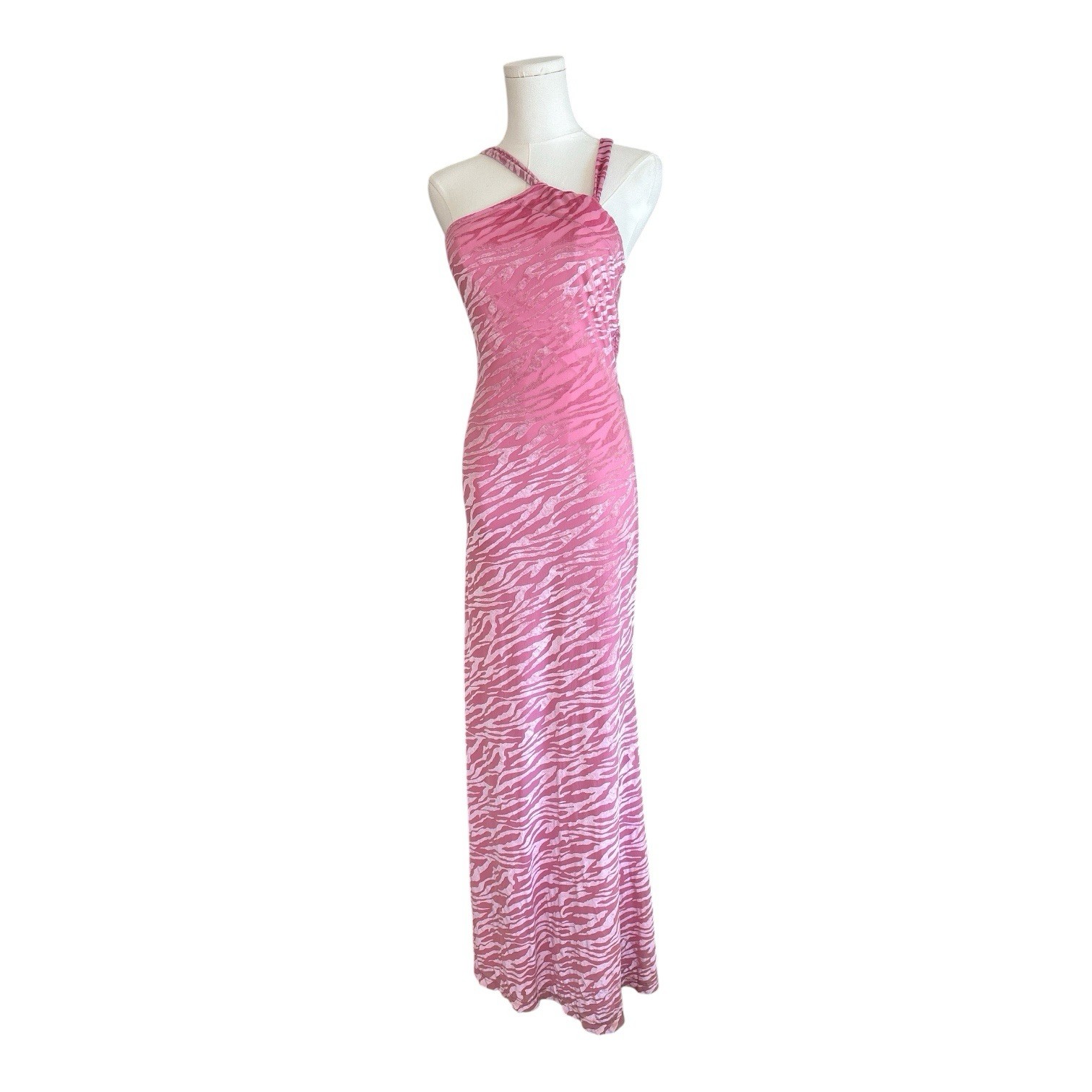 MDC15 Pink One-Shoulder Zebra-Print Velvet Texture Dress Size Small