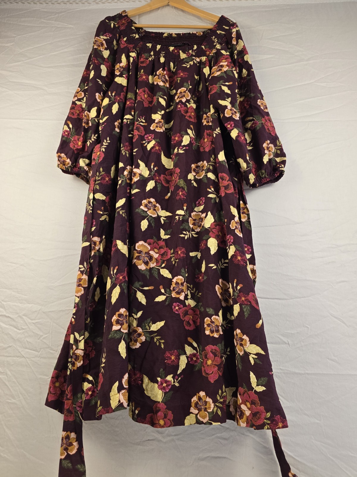Lane Bryant Purple Floral Smocked Square Neck Belted Lined Midi Dress 14/16