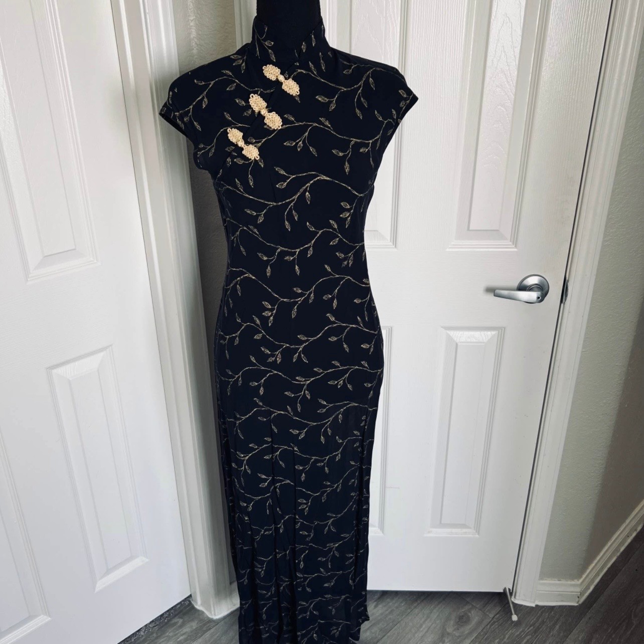 Vintage Sheer Black & Gold Oriental Qipao Chinese Style Dress Size 4