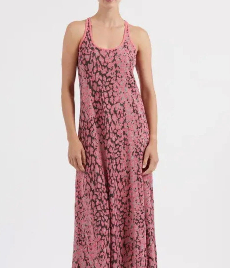 ATM Anthony Thomas Melillo Slub Jersey Maxi Tank Pink Rose Quartz Leopard size M