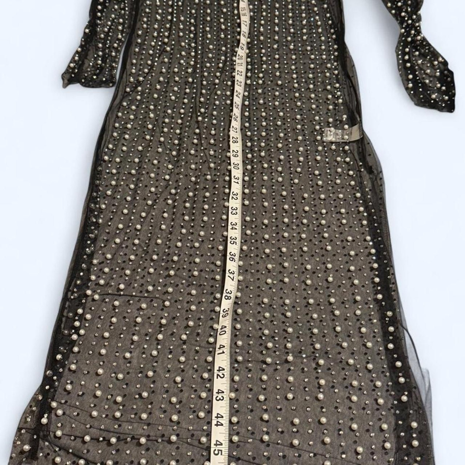 NWT Endless Blu Black Embellished Long Sleeve Sheer Mesh Maxi Dress sz small