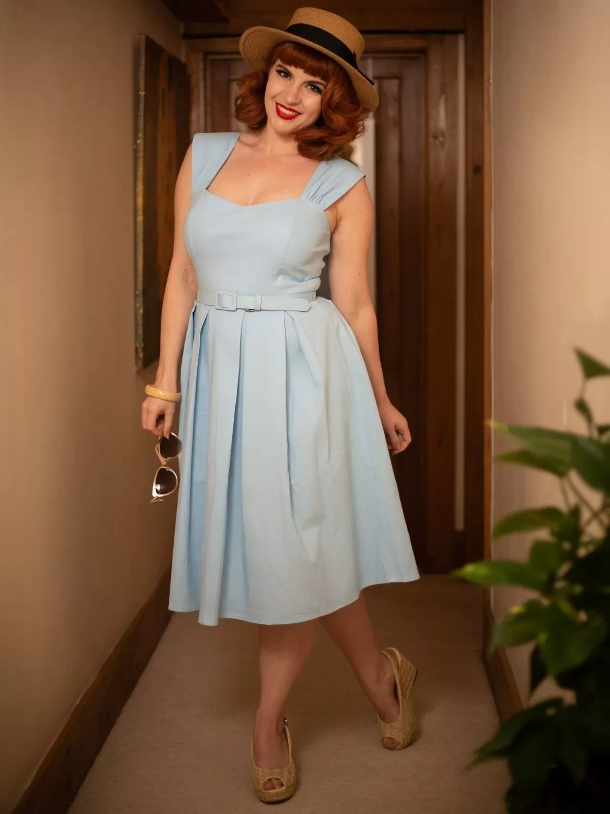 ModCloth Unique Vintage Collectif Jill Blue Swing Dress UK 16 US 12 XL Plus