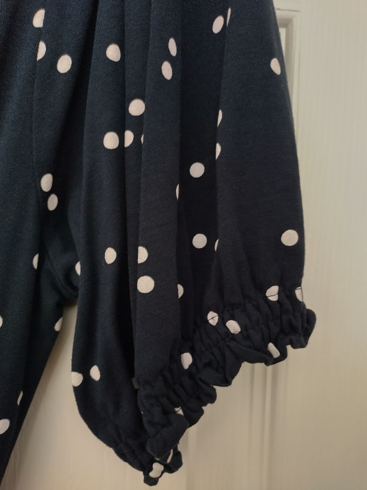 M&S Marks & Spencer Navy Polka Dot Jersey Wrap Dress with Puff Sleeves, UK14US10