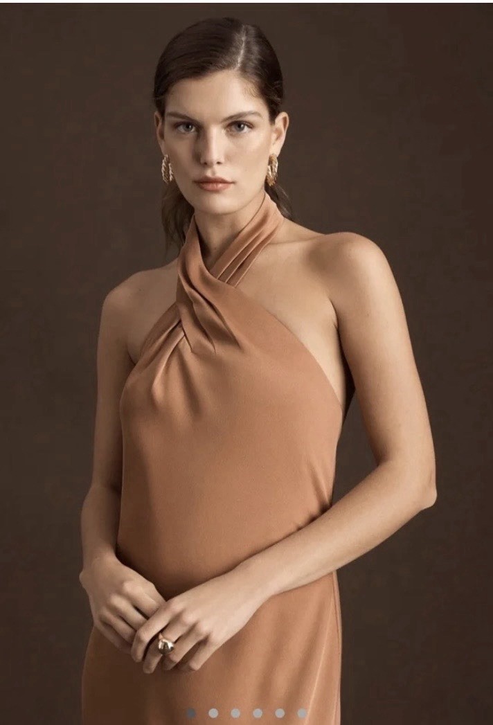 NWT BHLDN Anthropologie Size 10 Women’s Charmeuse Satin Twist Halter Gown Mocha