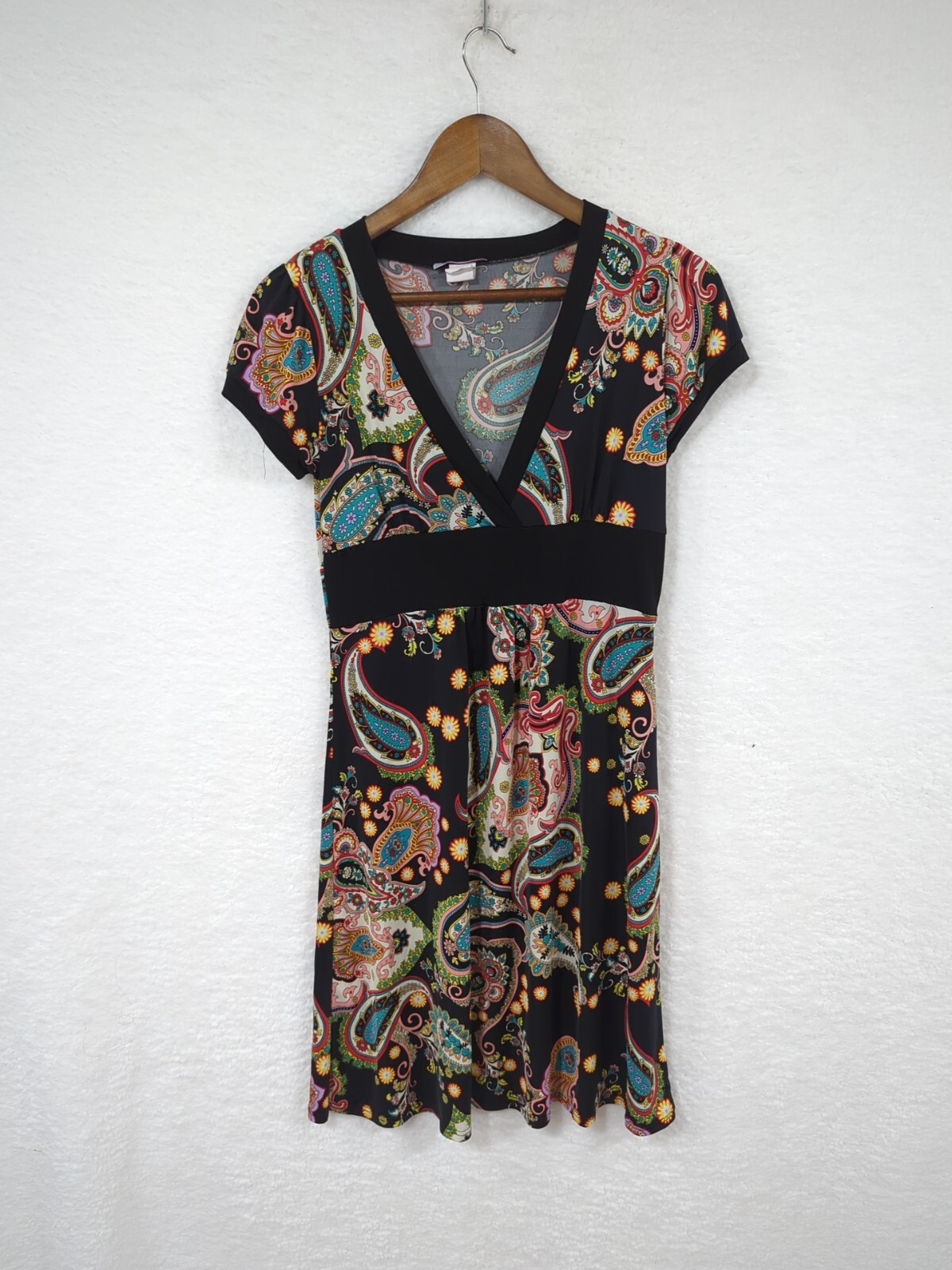 Lipstick Summer Dress Black Multicolor Paisley Design Made In USA Juniors Large
