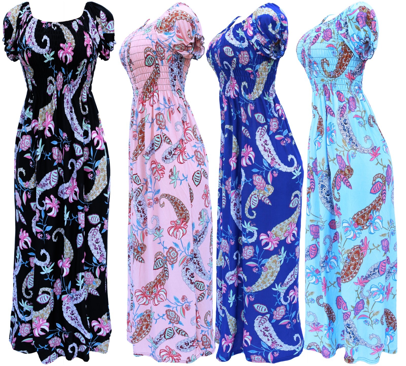 Women’s Paisley Smocked Summer Sundress Long Dress