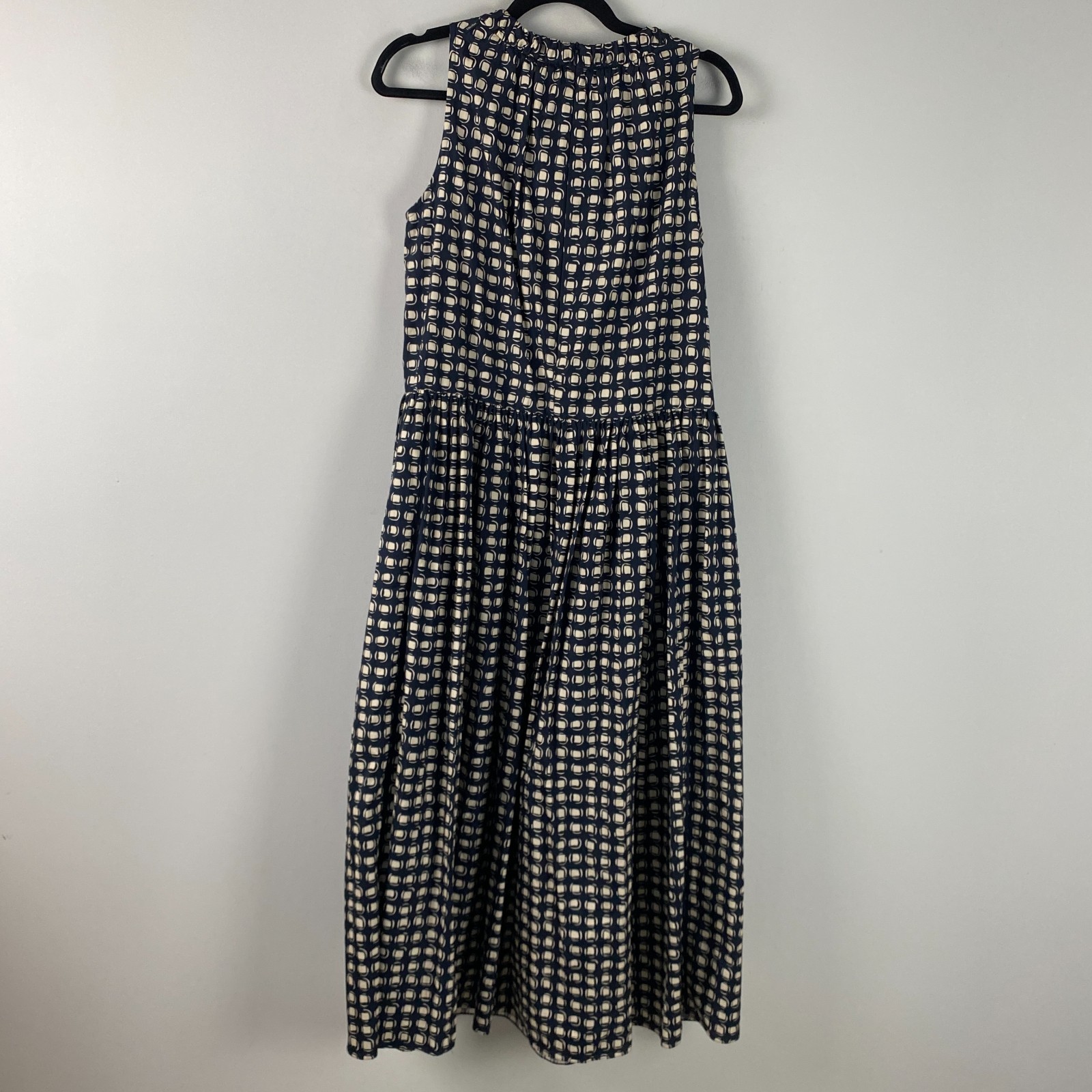 MaxMara Navy Cream Gina Fit & Flare Midi Dress US Size 8 Sleeveless No Belt