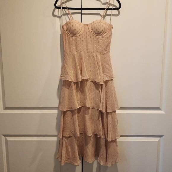 NWOT Yumi Kim – S – Lurex Swiss Dot Bluck Midi Dress pink