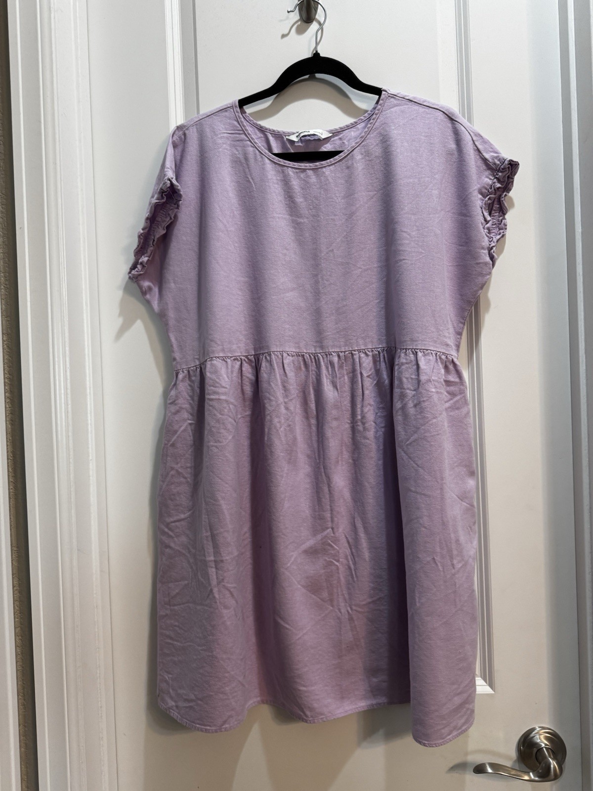 Sonoma Lavender Linen Blend Dress Large Round Neck Cap Sleeve Slide Pockets